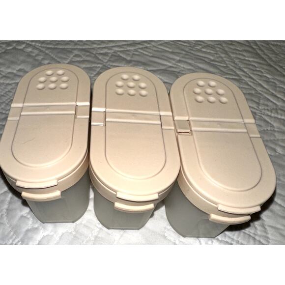 Tupperware Modular Double Flip Cap Spice Container Shakers (3) 1843 Beige Lids - Picture 2 of 5